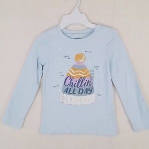 Carter's Kid Long Sleeve Cotton T-Shirt‎ Girl's Size 5 in Blue w/ Winter Graphic